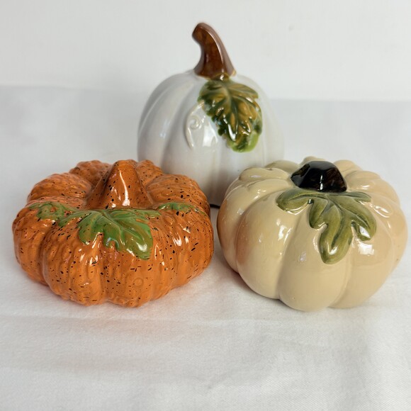 Threshold Multicolored Ceramic Pumpkin Shaped Fall Tabletop Decorative Set of 3 - Picture 2 of 7